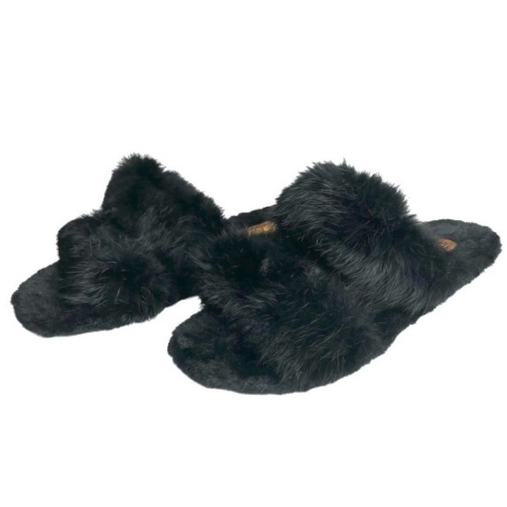 Fashion Genuine Fur Slide Ons Black Slippers